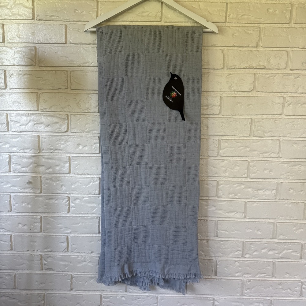 PISCATEXTIL Blue Matelasse Cotton Throw Blanket, 50x70, Made In Portugal